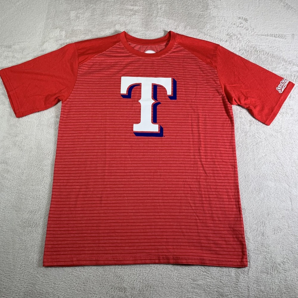 Texas Rangers Shirt Mens Large Red MLB Baseball‎ Stitches Striped Raglan T Logo